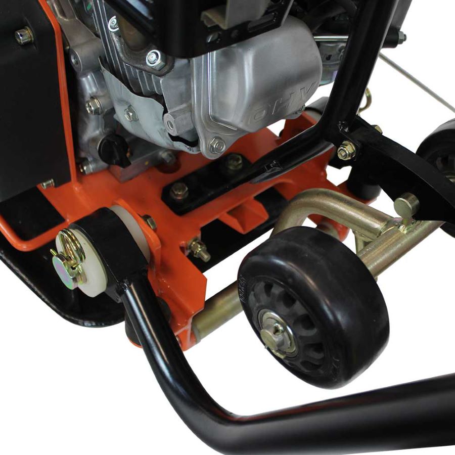 Brave Pro forward plate compactor zoomed in on wheels