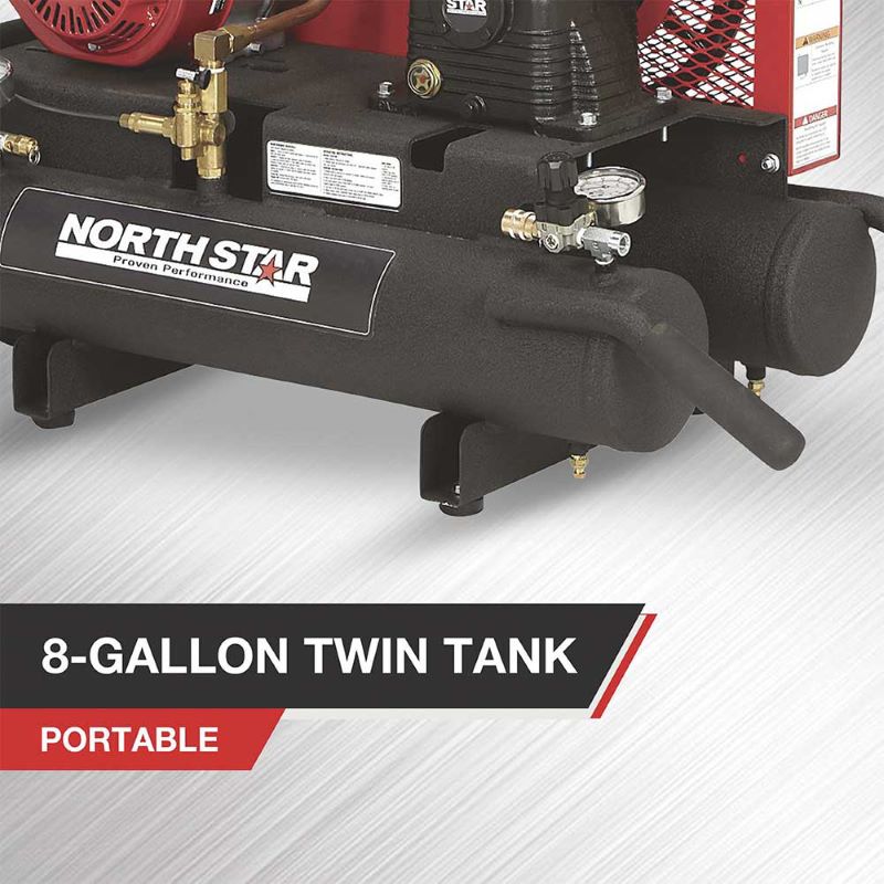 NorthStar gas powered 8 gallon compressor twin tank view